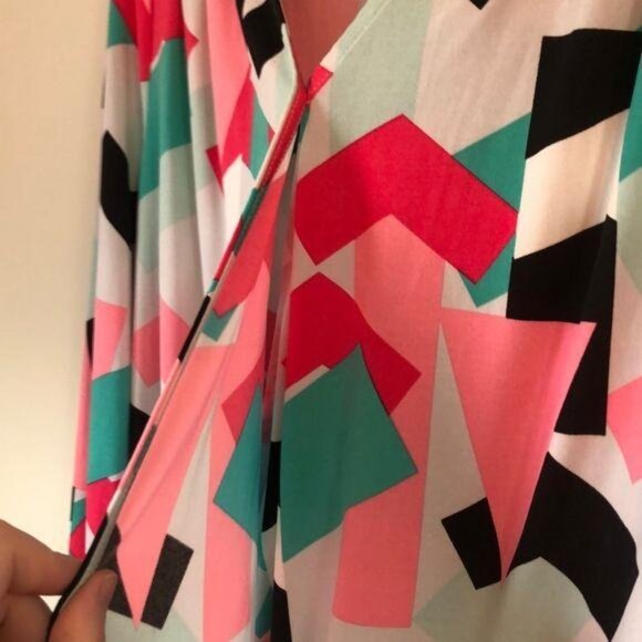 Worthington Petite PS Womens Abstract Print Wrap Blouse Multi-Color Long Sleeve - Picture 3 of 6